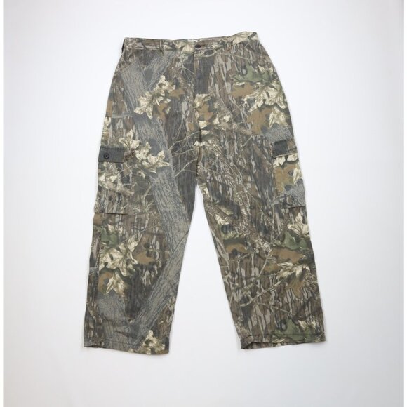 Vintage 90s Streetwear Mens XL Faded Mossy Oak Camouflage Wide Leg Cargo Pants